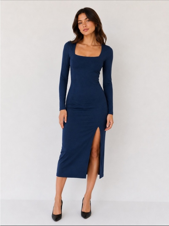 Beyond Yoga Dresses & Skirts - Beyond Yoga BLUE Impress Space Dye Long Sleeve Midi Dress Size S